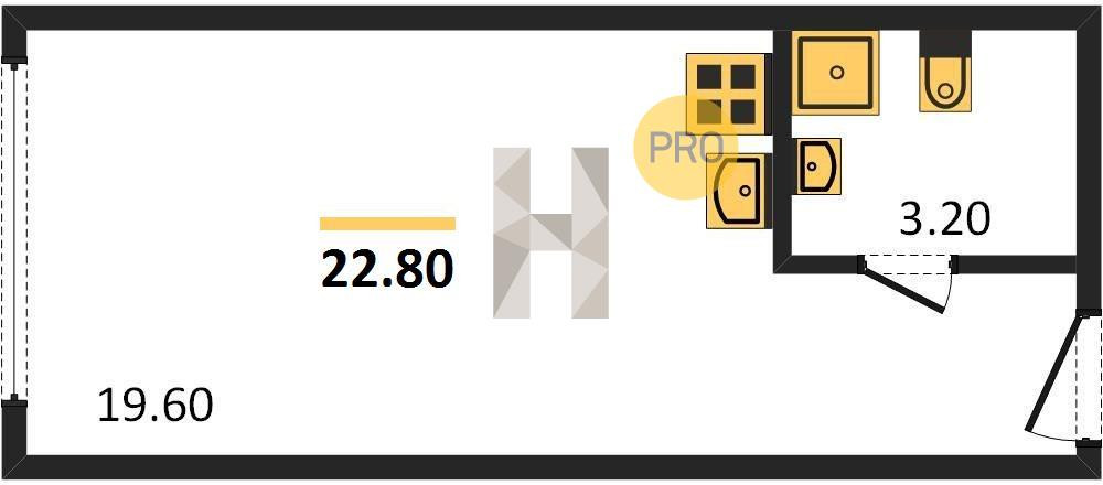 Студия 22.8 м²