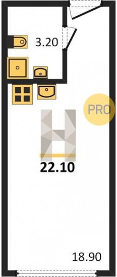 Студия 22.1 м²