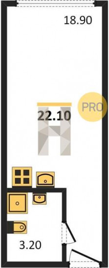 Студия 22.1 м²
