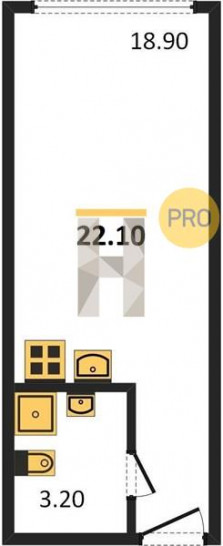 Студия 22.1 м²