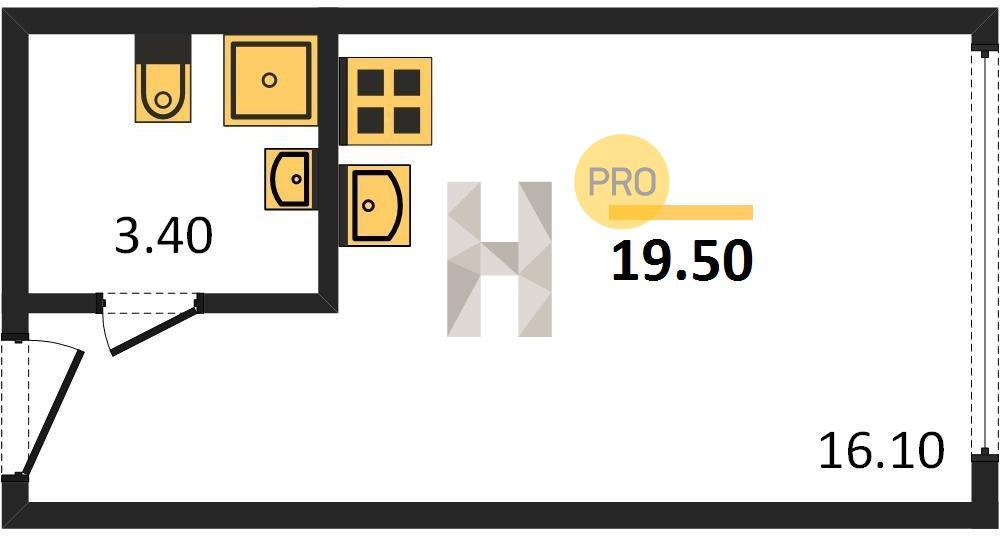 Студия 19.5 м²