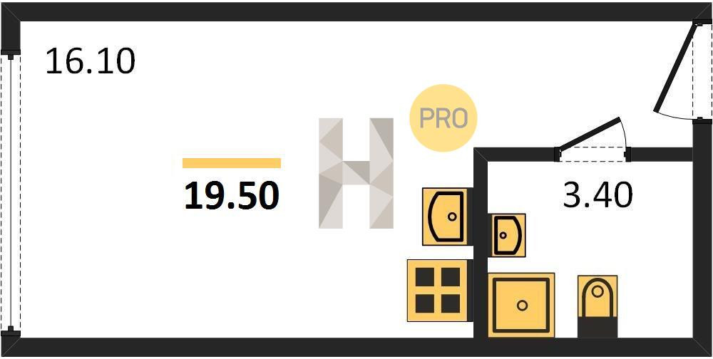 Студия 19.5 м²