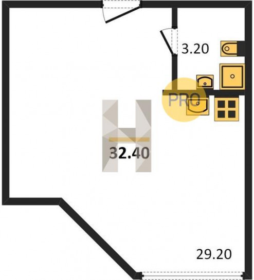 Студия 32.4 м²