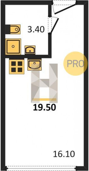 Студия 19.5 м²