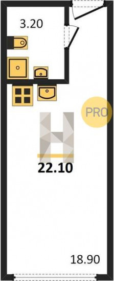 Студия 22.1 м²