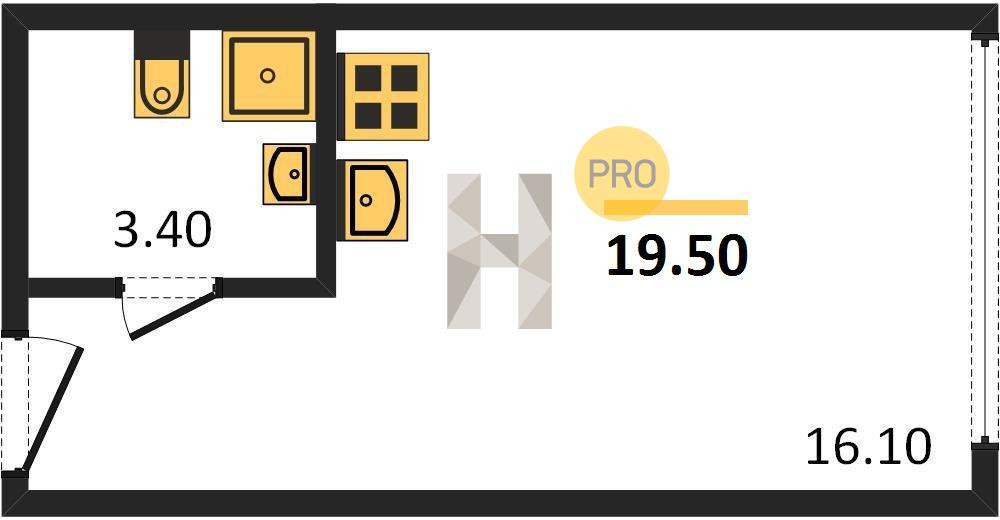 Студия 19.5 м²