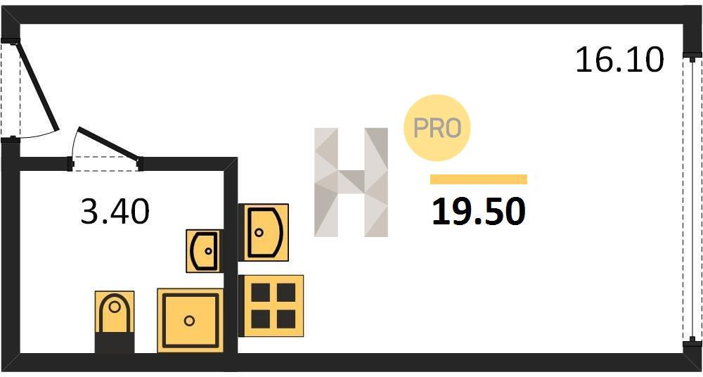 Студия 19.5 м²