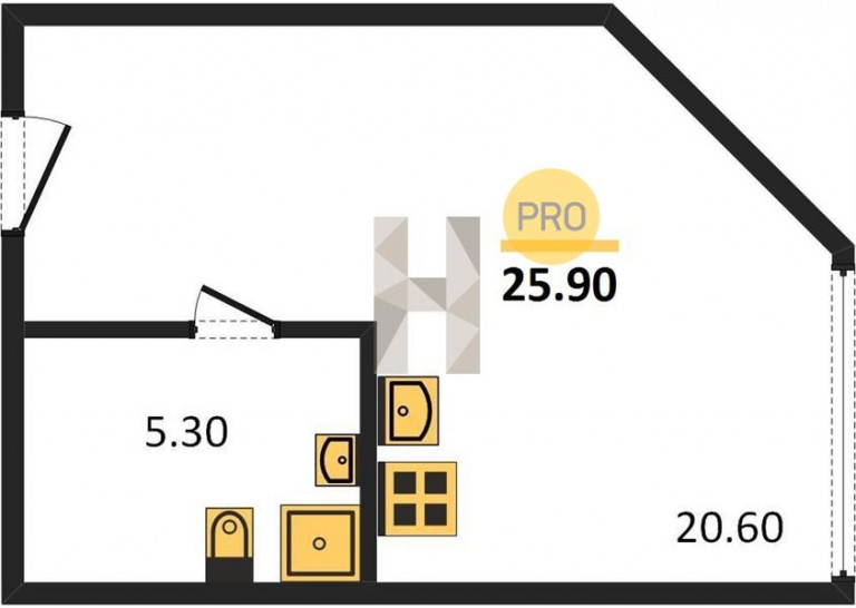 Студия 25.9 м²