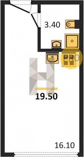 Студия 19.5 м²