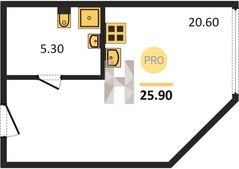 Студия 25.9 м²