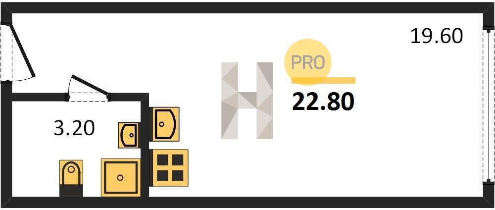Студия 22.8 м²