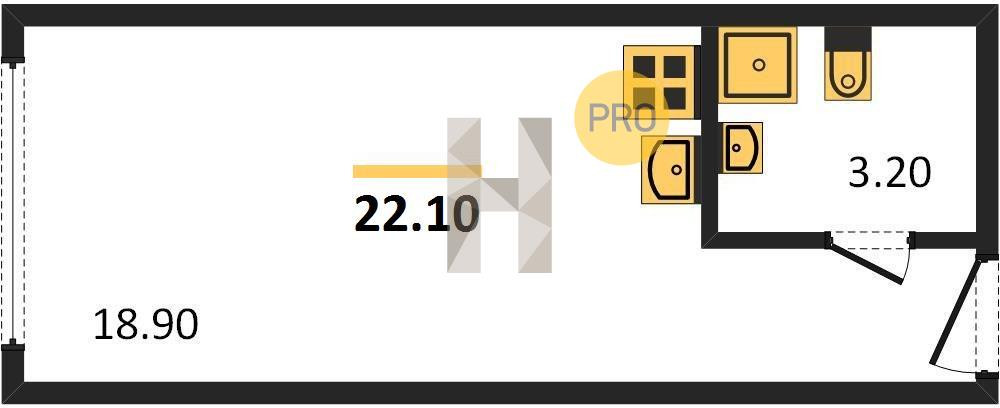 Студия 22.1 м²