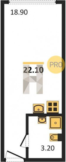 Студия 22.1 м²