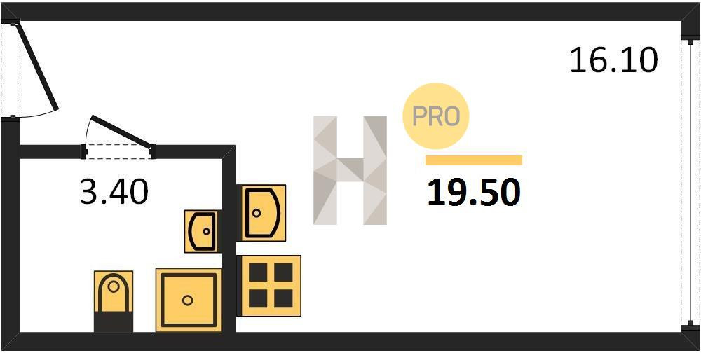 Студия 19.5 м²