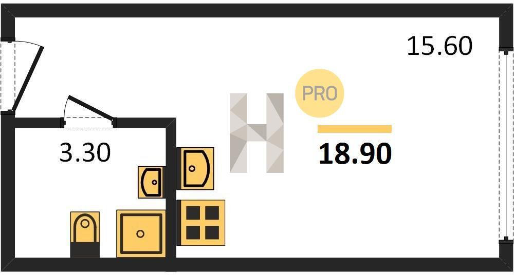 Студия 18.9 м²