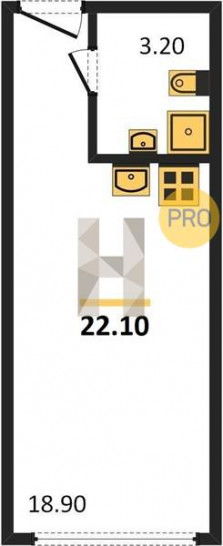Студия 22.1 м²