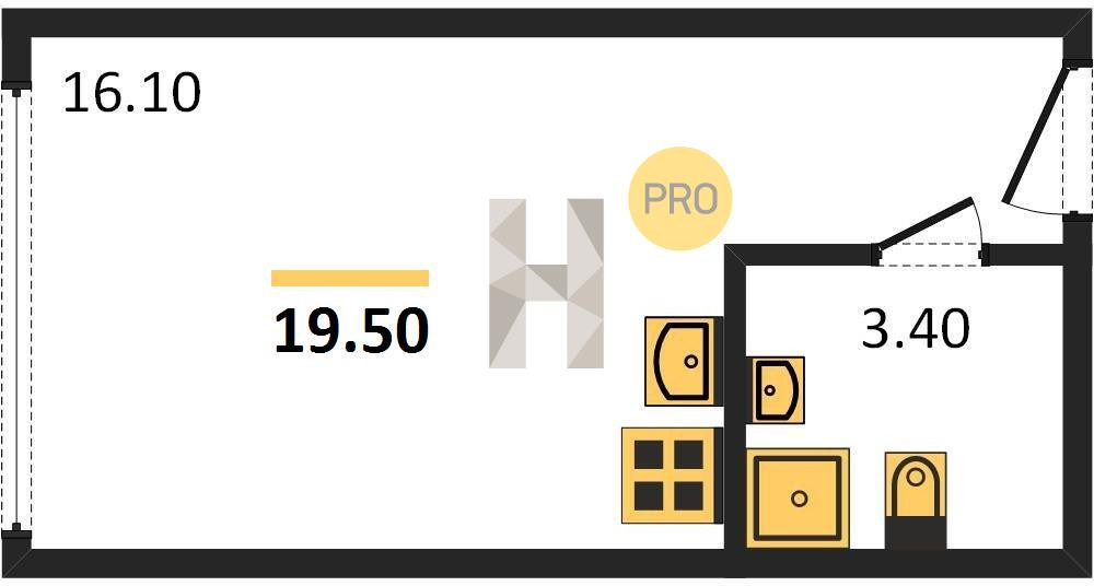Студия 19.5 м²