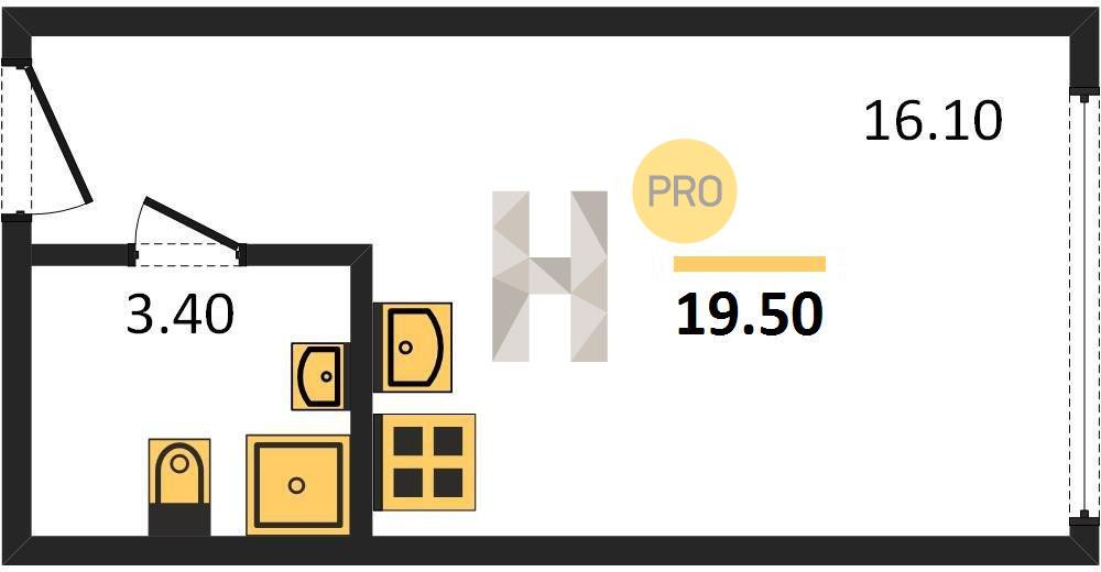 Студия 19.5 м²