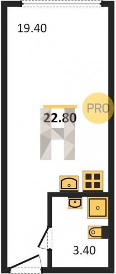 Студия 22.8 м²