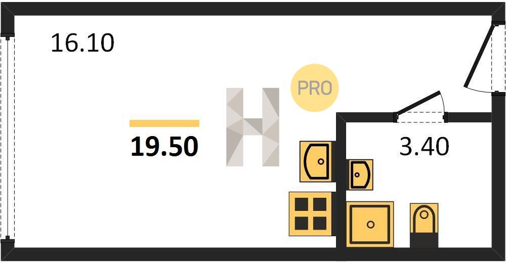 Студия 19.5 м²