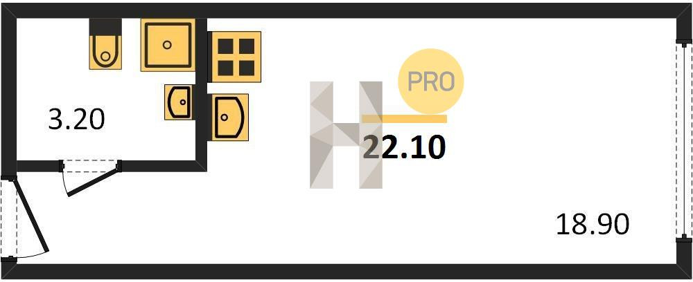 Студия 22.1 м²