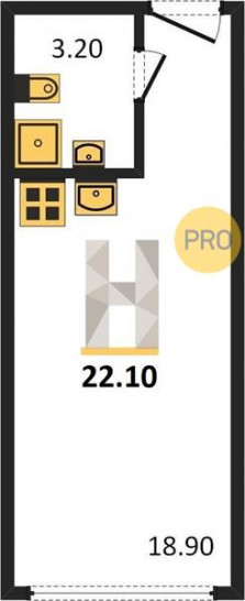Студия 22.1 м²