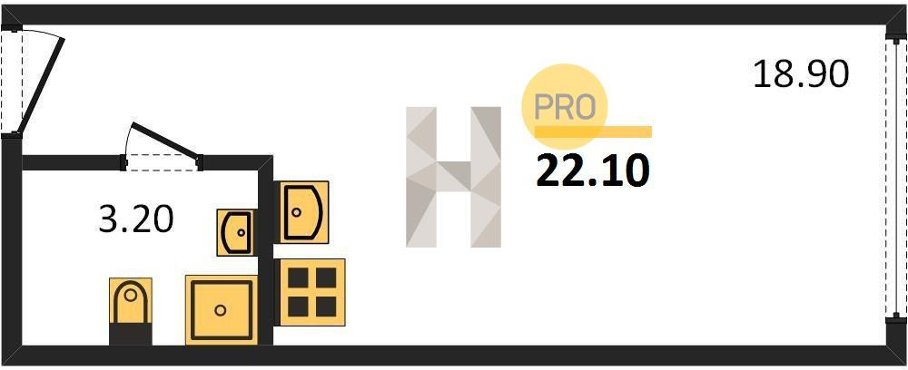 Студия 22.1 м²