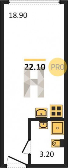 Студия 22.1 м²