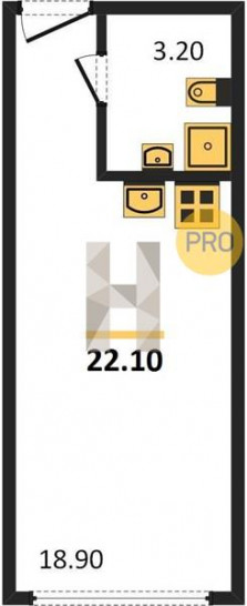 Студия 22.1 м²