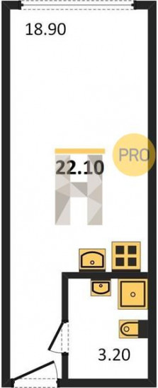 Студия 22.1 м²