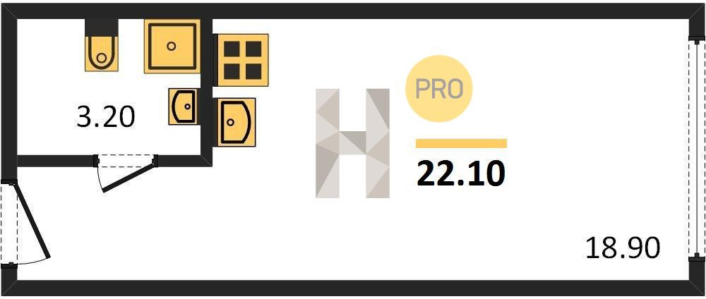 Студия 22.1 м²