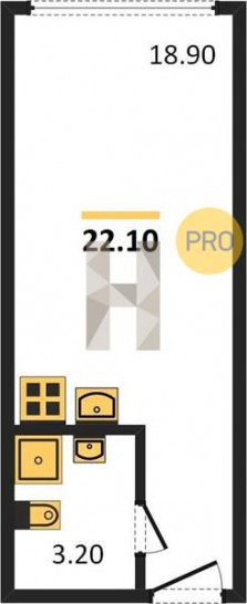 Студия 22.1 м²