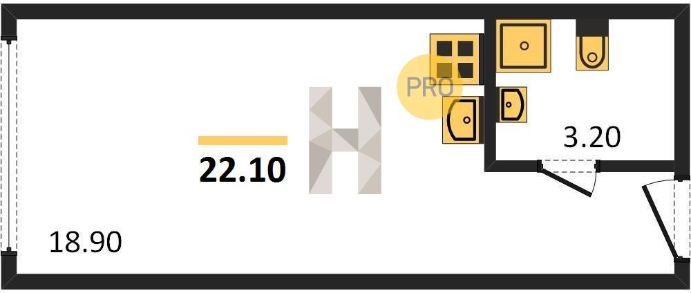 Студия 22.1 м²