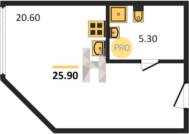 Студия 25.9 м²