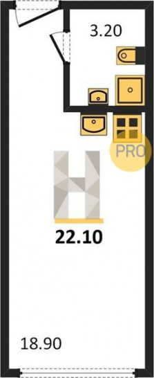 Студия 22.1 м²