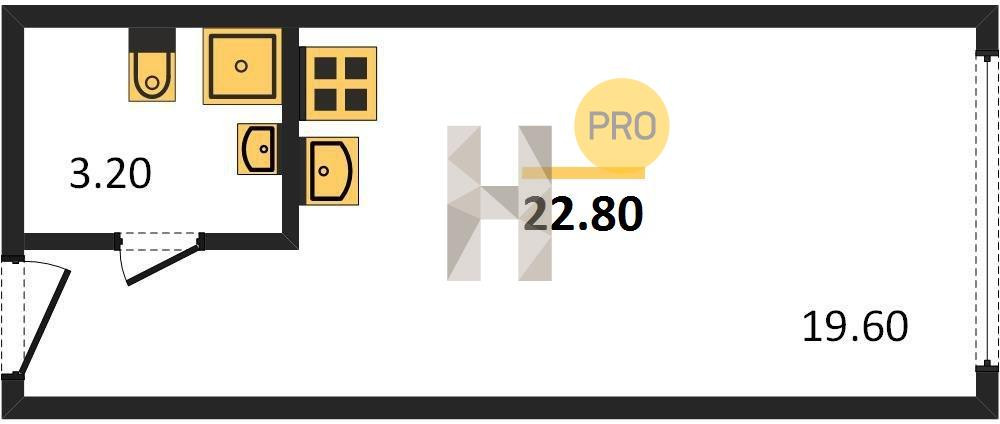 Студия 22.8 м²