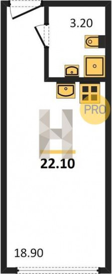 Студия 22.1 м²