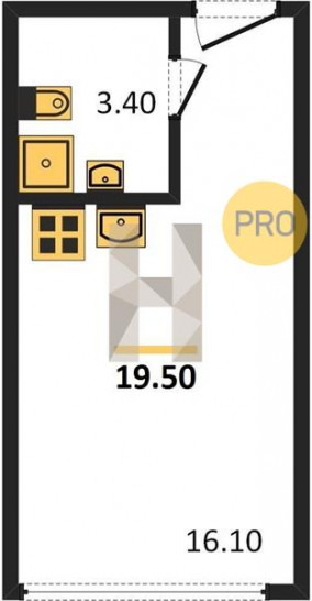 Студия 19.5 м²