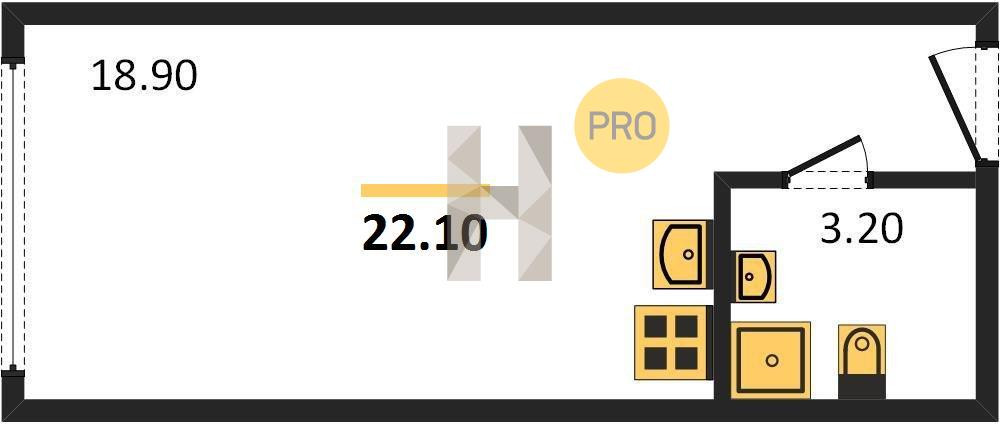 Студия 22.1 м²