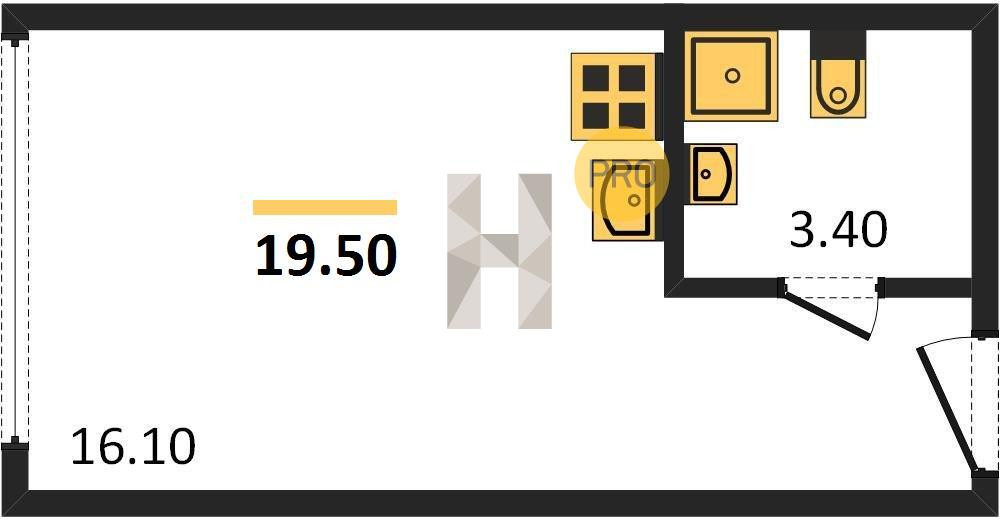 Студия 19.5 м²