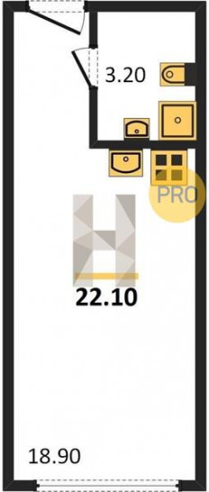 Студия 22.1 м²