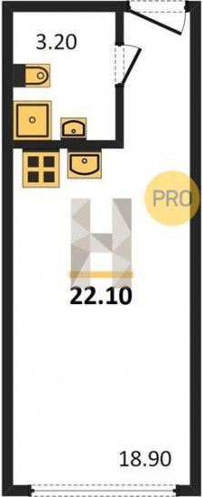 Студия 22.1 м²