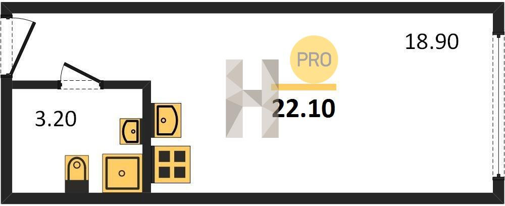 Студия 22.1 м²