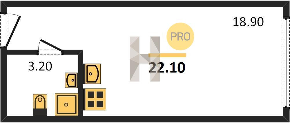 Студия 22.1 м²