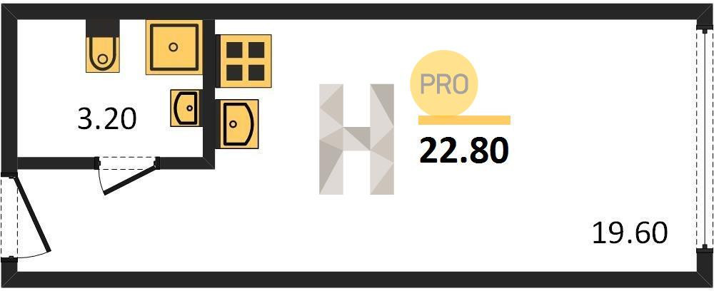 Студия 22.8 м²
