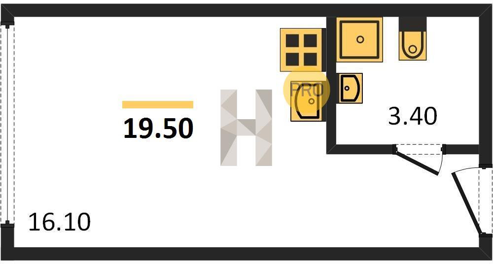 Студия 19.5 м²
